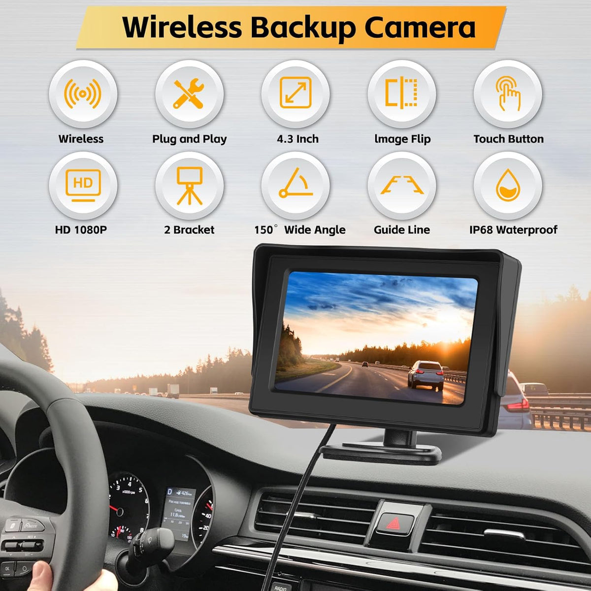 Hikity Wireless Backup Camera System 4.7 Inch Car Monitor Kit HD 1080P License Plate Rear View