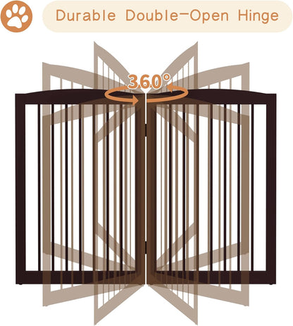 Freestanding Pet Gate for Dogs, Foldable Wooden Dog Gate for House Indoor, Tall Pet Fence for