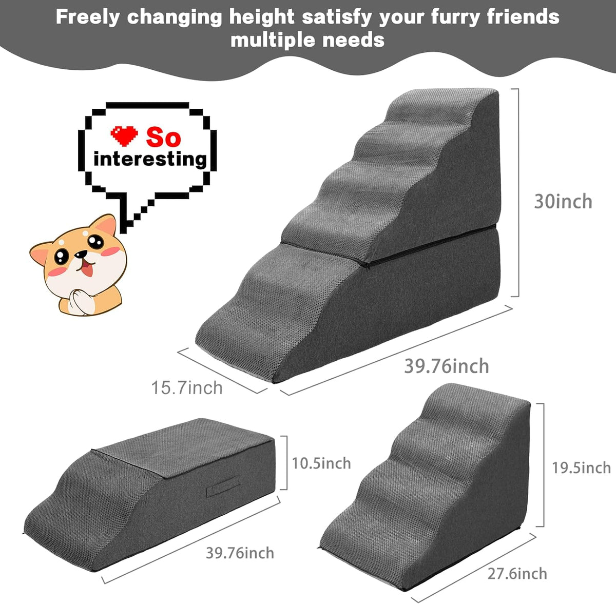 Dog Step Stairs for High Beds 30-36 inches Tall, 6-Step Doggy Steps for Puppies, 33D Foam Pet