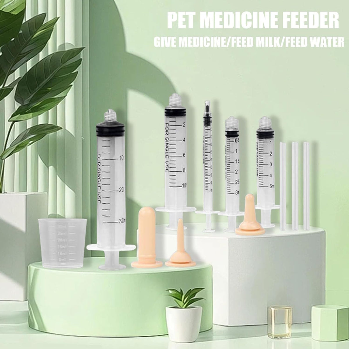 Suxgumoe Pet Feeding Bottle Set, Feeding Silicone Nipple with Bottle and Syringes, Reusable Pet