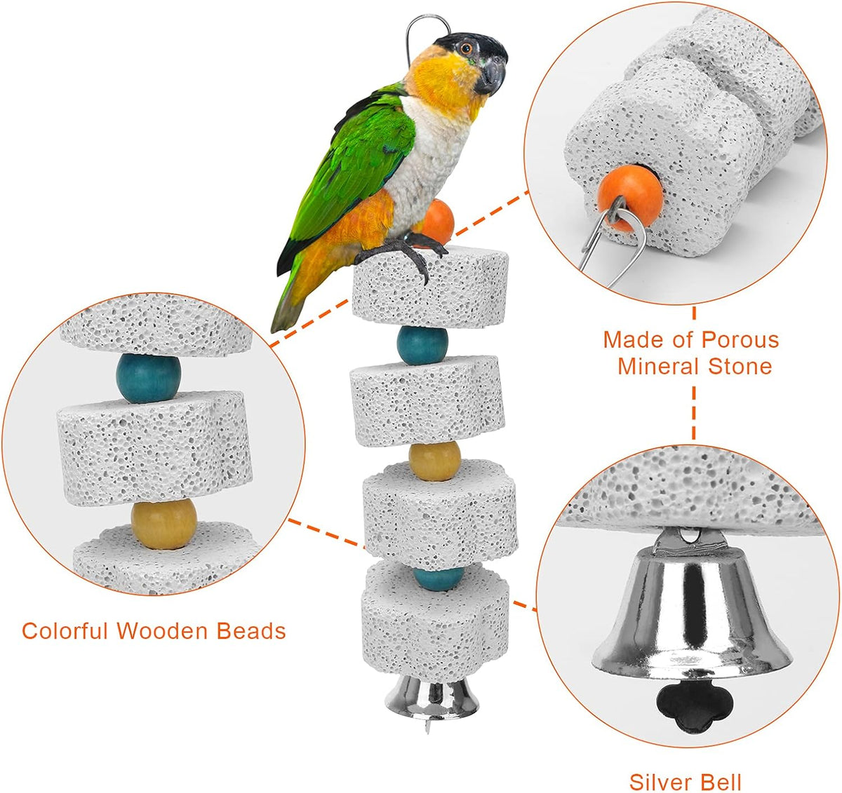 AHIER 7 Inch Bird Mirror with Rope Perch, Bird Toys Swing Parrot Grinding Stone with Bell for