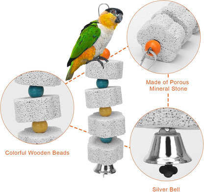 AHIER 7 Inch Bird Mirror with Rope Perch, Bird Toys Swing Parrot Grinding Stone with Bell for