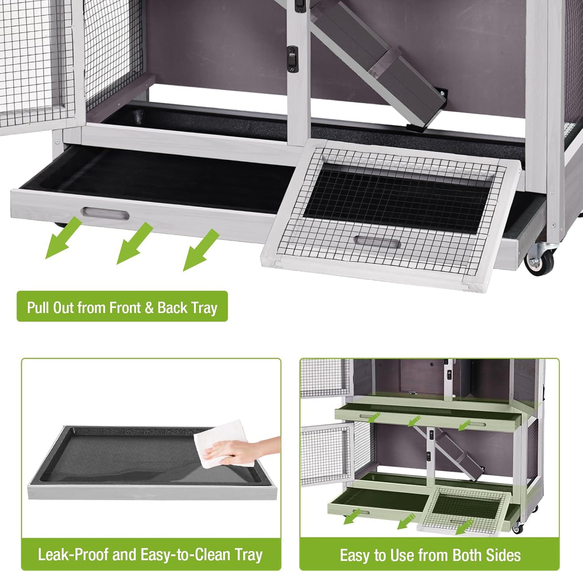 GUTINNEEN Rabbit Hutch Indoor with Chew-Proof Design, Wooden Bunny Cage Outdoor Guinea Pig Cages
