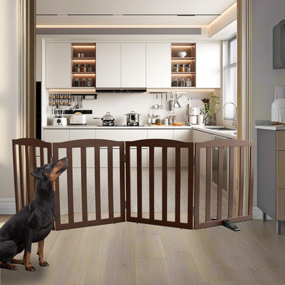 ZJSF Foldable Freestanding Indoor Dog Gate for House Wood Long Pet Gates Dog Fence for Stairs Puppy