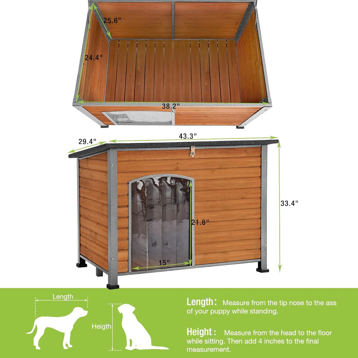 GUTINNEEN Chew Proof Dog House with Metal Iron Frame Outdoor Dog Kennel for Small Medium Large