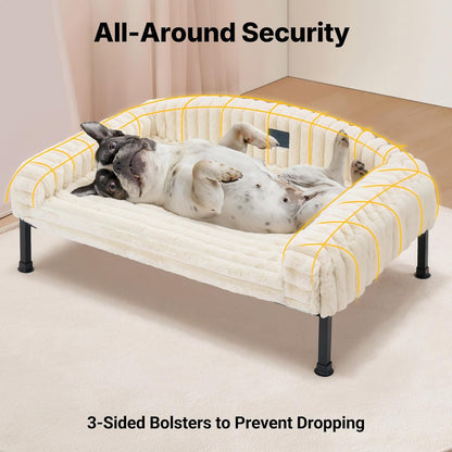 Veehoo Elevated Dog Bed with Bolster Cushion, Fluffy Plush Dog Couch Beds for Small Dogs, Cats