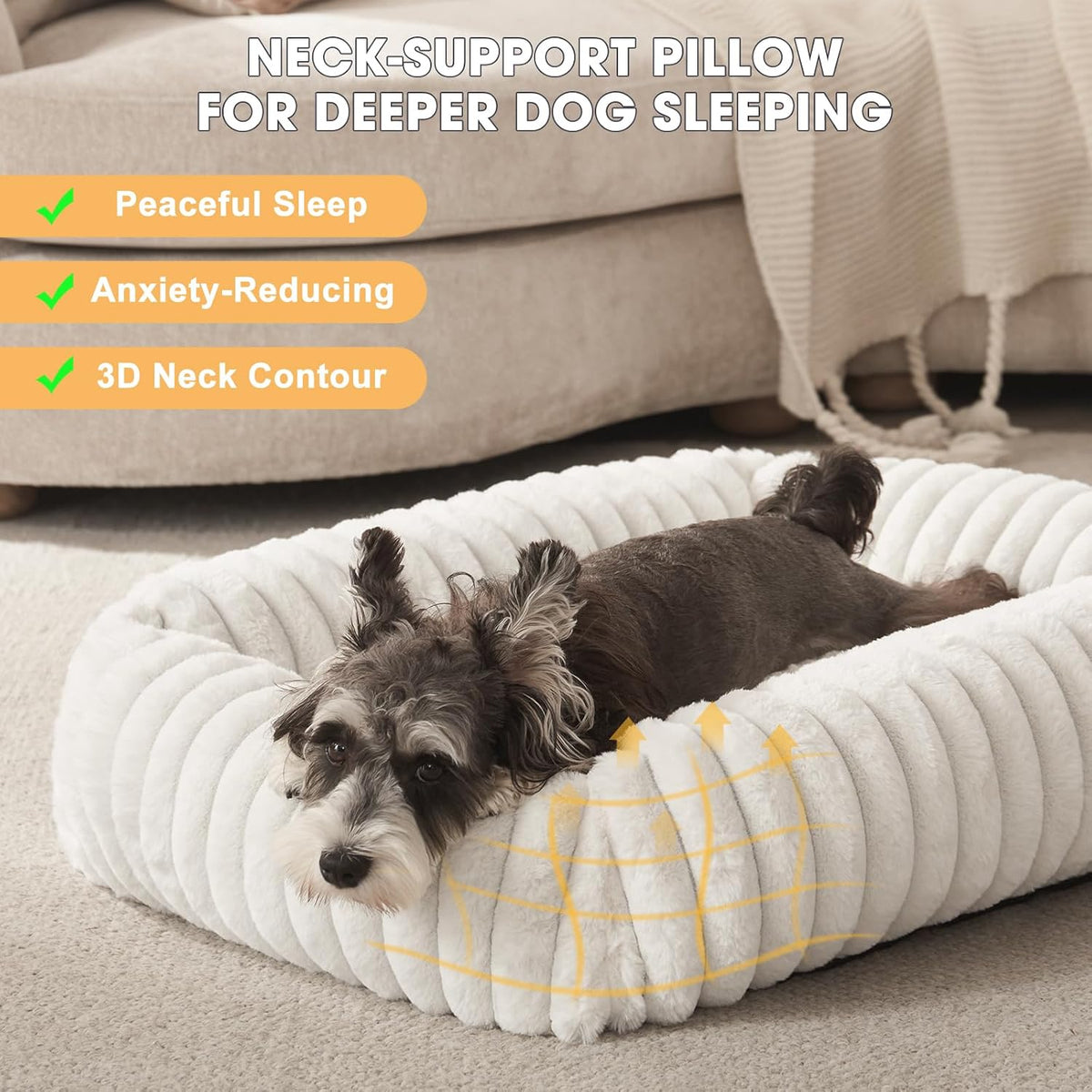 Dog Beds for Small Dogs, Washable Dog Bed with Removable Cover, Rectangle Soft Calming Sleeping