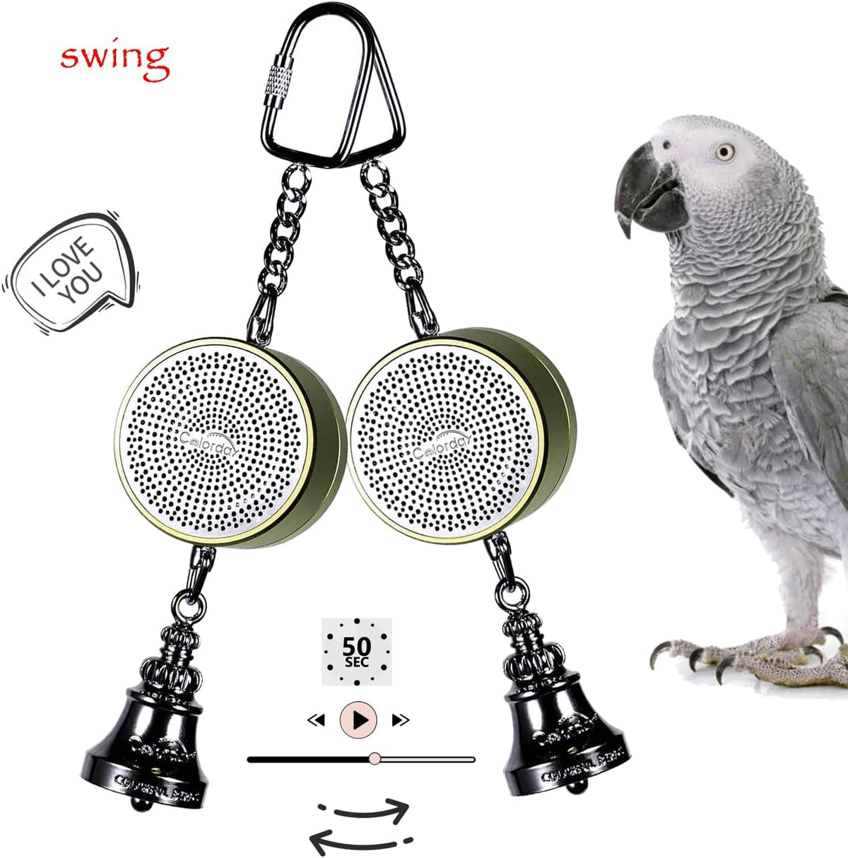 Colorday Bird Toys Parrot Talking Coach & Interactive Voice Bell for Parakeet, African Grey, Amazon