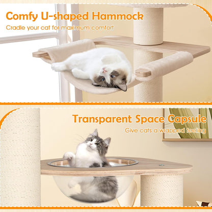 Tangkula 69” Tall Cat Tree, Multi-Layer Wood Cat Tower with Scratching Posts, Perch, Condo, Space