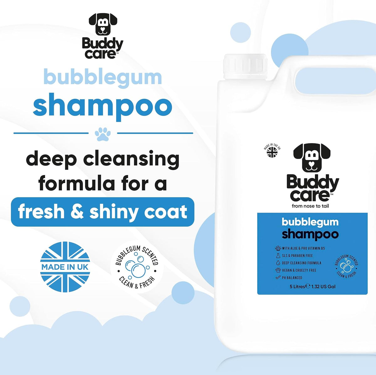 Bubblegum Dog Shampoo by Buddycare | Deep Cleansing Shampoo for Dogs | Bubblegum Scented | with
