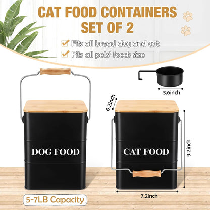 Tioncy 2 Pcs Metal Dog and Cat Food Storage Containers Big Pet Food Containers with Bamboo Lids and