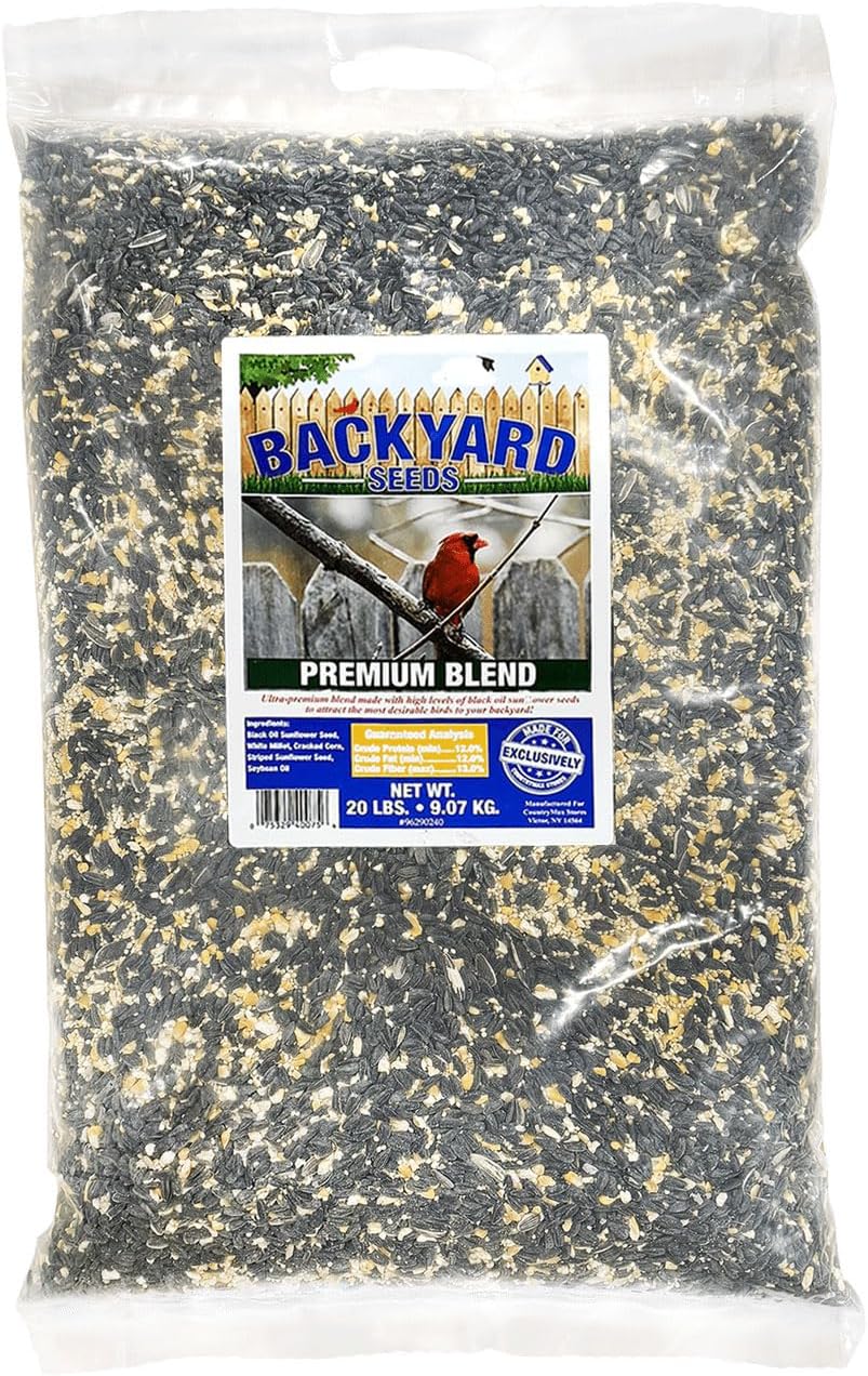 Backyard Seeds Premium Blend Bird Seed 20 lb - to Attract Songbirds - Wild Bird Food Mix with Black