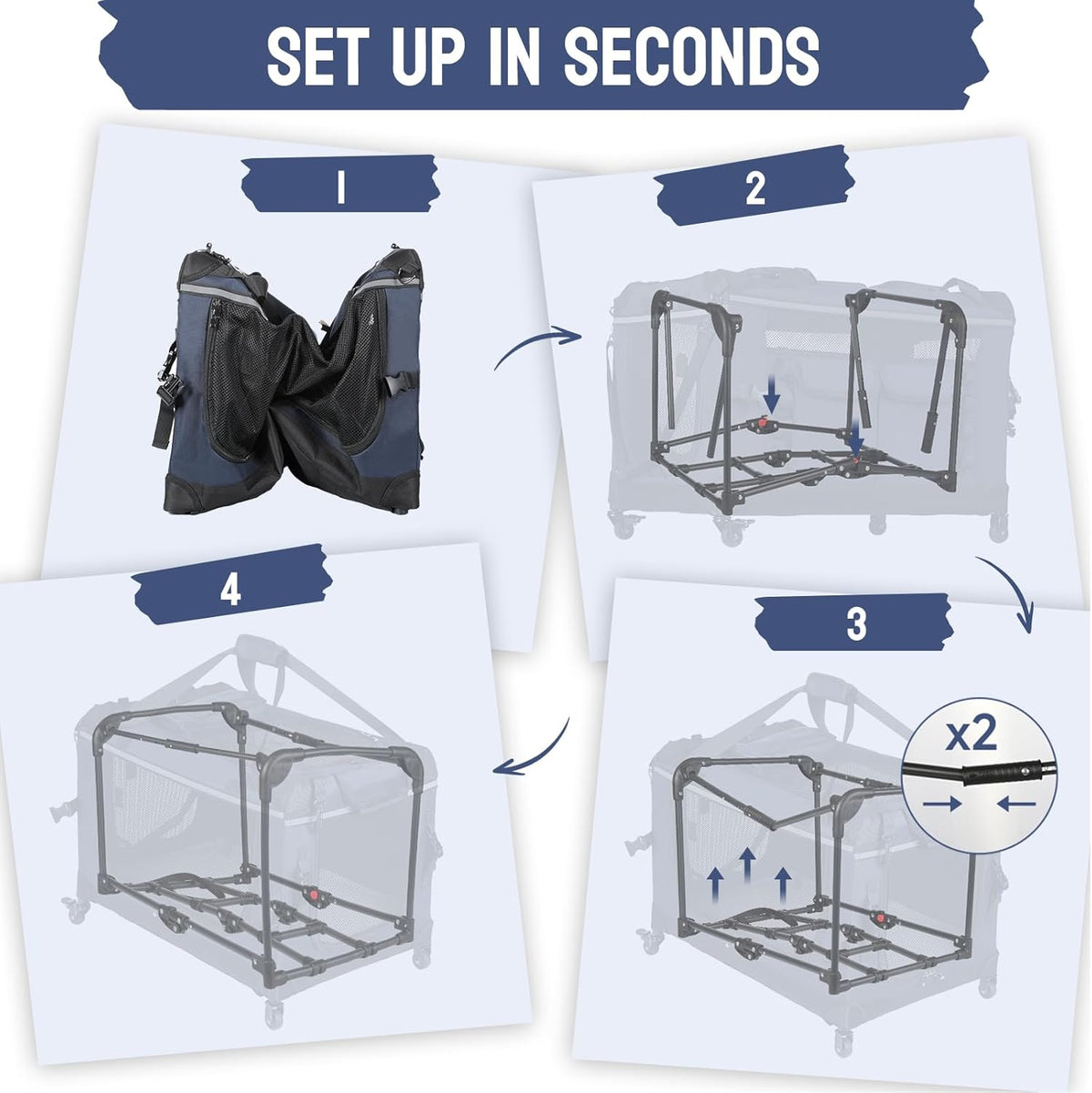 30IN Soft Collapsible Dog Crate w Detachable Wheels, Rolling Travel Dog Crate for Medium Breed
