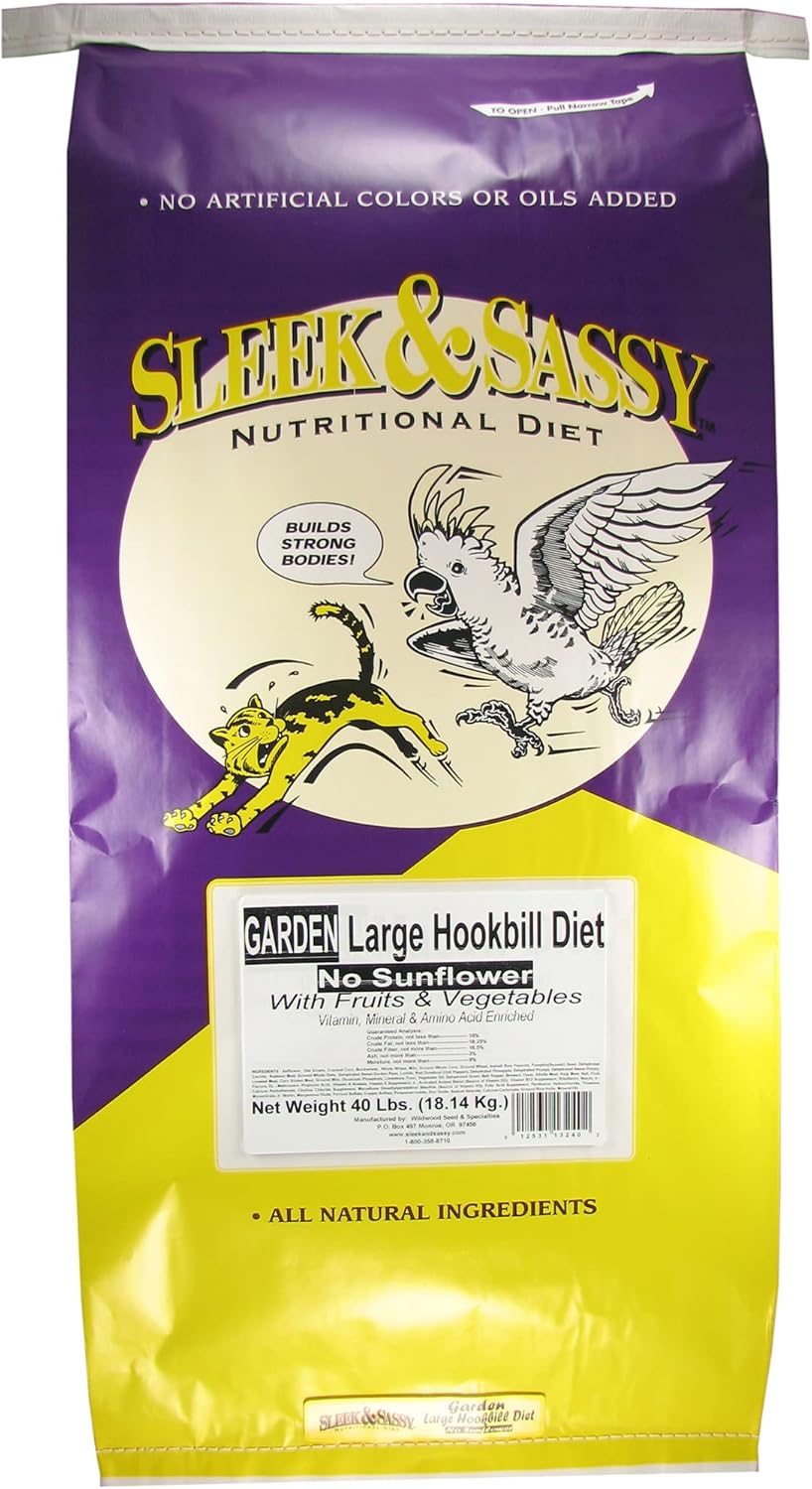 SLEEK & SASSY Garden Large Hookbill No Sunflower Parrot Food for Large Conures, Amazons, African