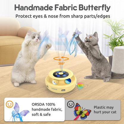 ORSDA Cat Toy, 3-in-1 Automatic Interactive Electronic Moving Ambush Feather, Fluttering Butterfly