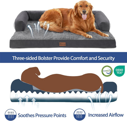 Orthopedic Dog Beds for Extra Large Dogs, Memory Foam Dog Couch Beds with Comfy Bolster, Waterproof