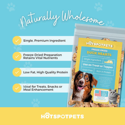 hotspot pets Freeze Dried Duck Heart Treats for Cats & Dogs - Made in USA, 1LB Big Bag - Single