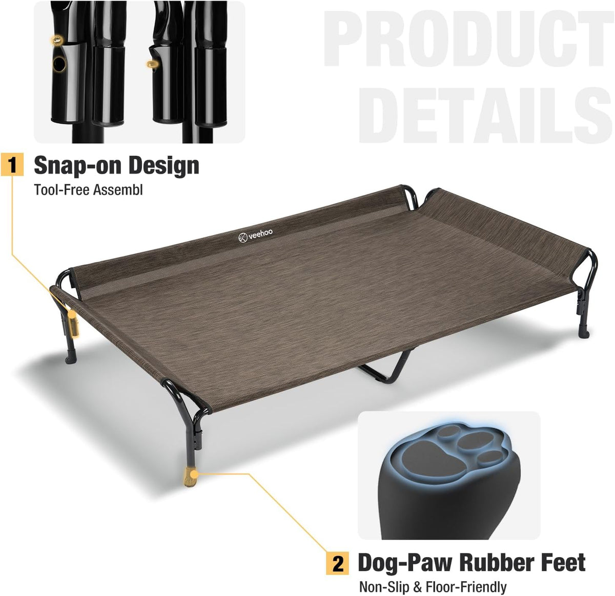 Veehoo Cooling Elevated Dog Bed, Guardrail Raised Pet Cot, Indoor & Outdoor XXL Pet Bed with
