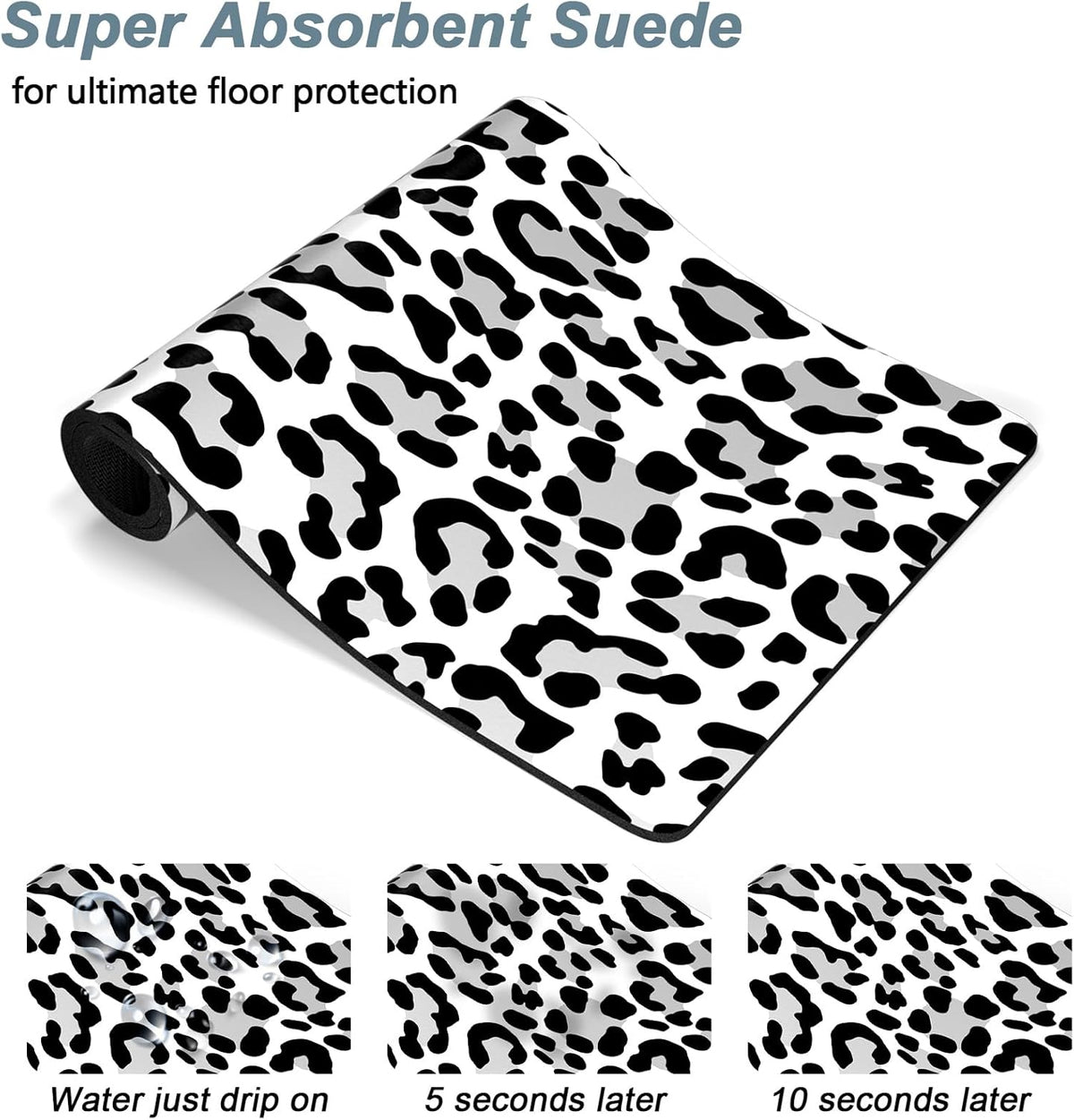 Rnivvi Dog Food Mat, 16" x 24" Leopard Absorbent Dog Cat Bowl Mat for Food and Water, Cute