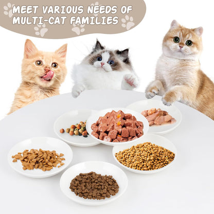6 Pack Cat Food Bowl, Ceramic Cat Bowls, Anti Whisker Fatigue Cats Bowl Set,5.5 Inches Shallow Wide