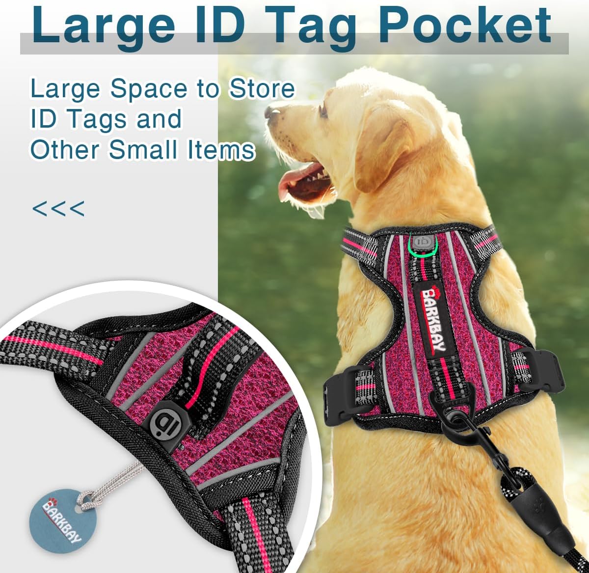BARKBAY Dog Harness No Pull with ID Tag Pocket - Heavy Duty, Reflective, Easy Control for Large