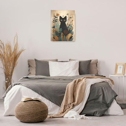 Boho Black Cat Wall Art Kitten Botanical Wall Decor Mid Century Modern Canvas Painting Print