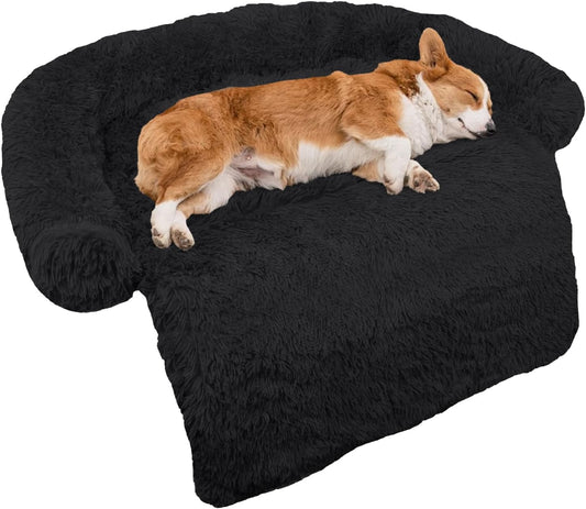 GGIB Calming Dog Bed Fluffy Plush Dog Mat for Furniture Protector with Removable Washable Cover for