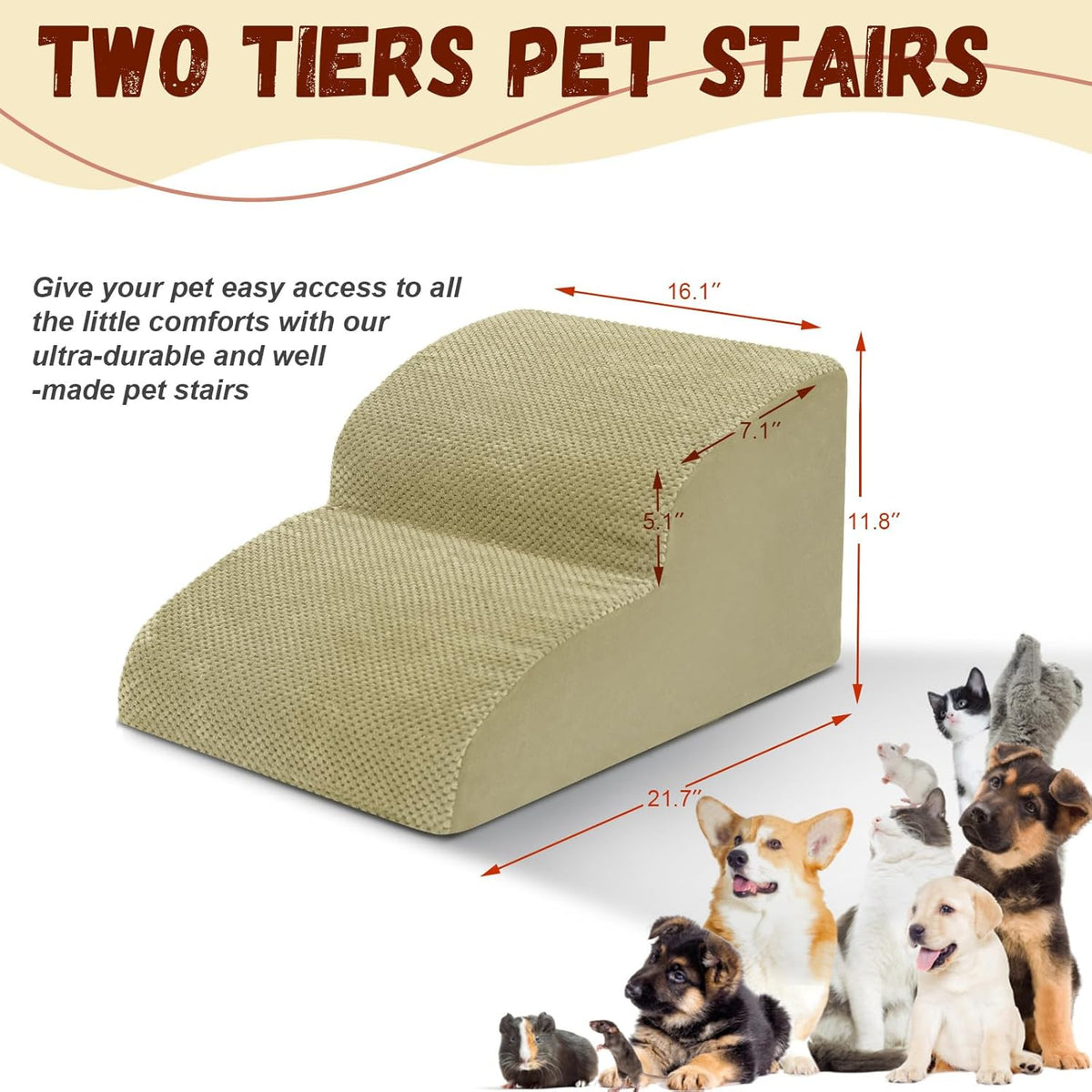 Dog Stairs for Small Dogs - High Density Foam Pet Steps, Extra Wide Dog Ramp with Non-Slip Bottom