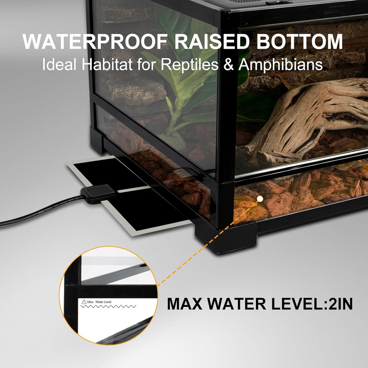 Tempered Glass Reptile Tank, 36" x 18"x 12" Front Opening Terrarium with Top Screen Ventilation &