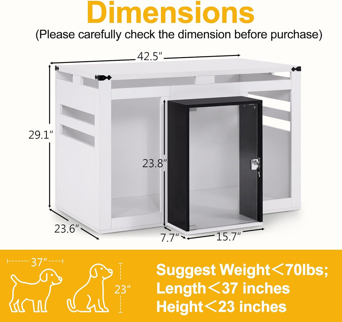 Lovupet Wooden Dog Crate Furniture, Villa Style Dog Kennel for Medium Breed with Glass Door and