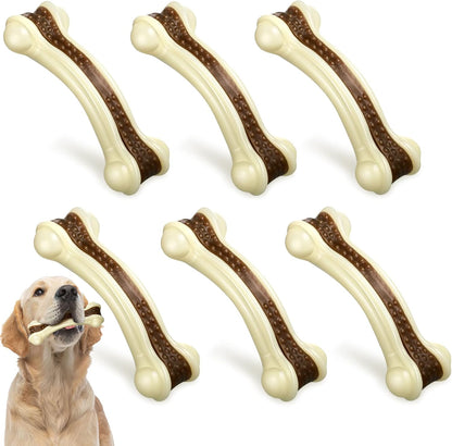Sosation 6 Pcs Dog Toys for Aggressive Chewers Nylon Beef Flavor Bones Tough Puppy Teething Toys