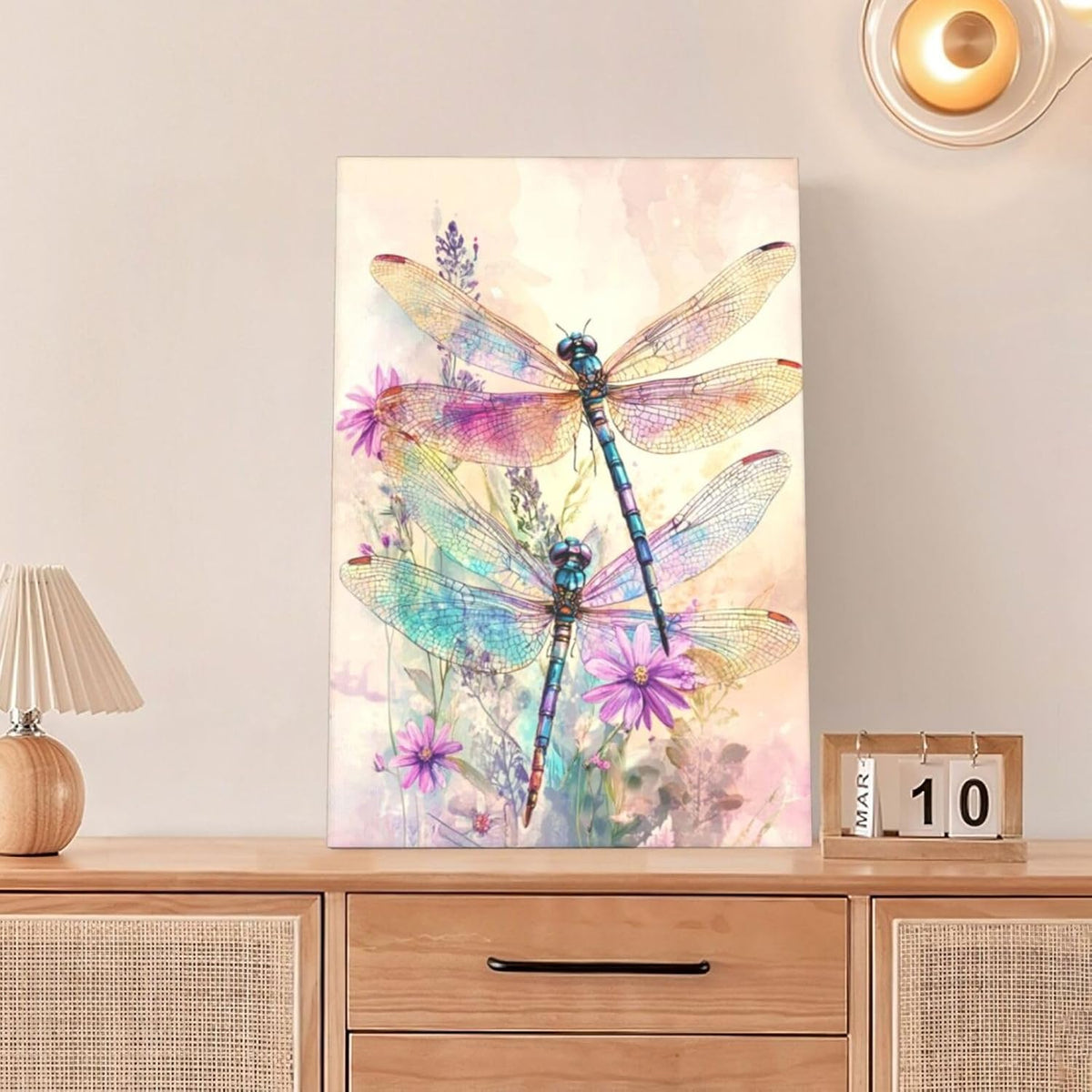 Dragonfly Bathroom Pictures Wall Art, Floral Bathroom Wall Decor, Framed Painting Canvas Artwork