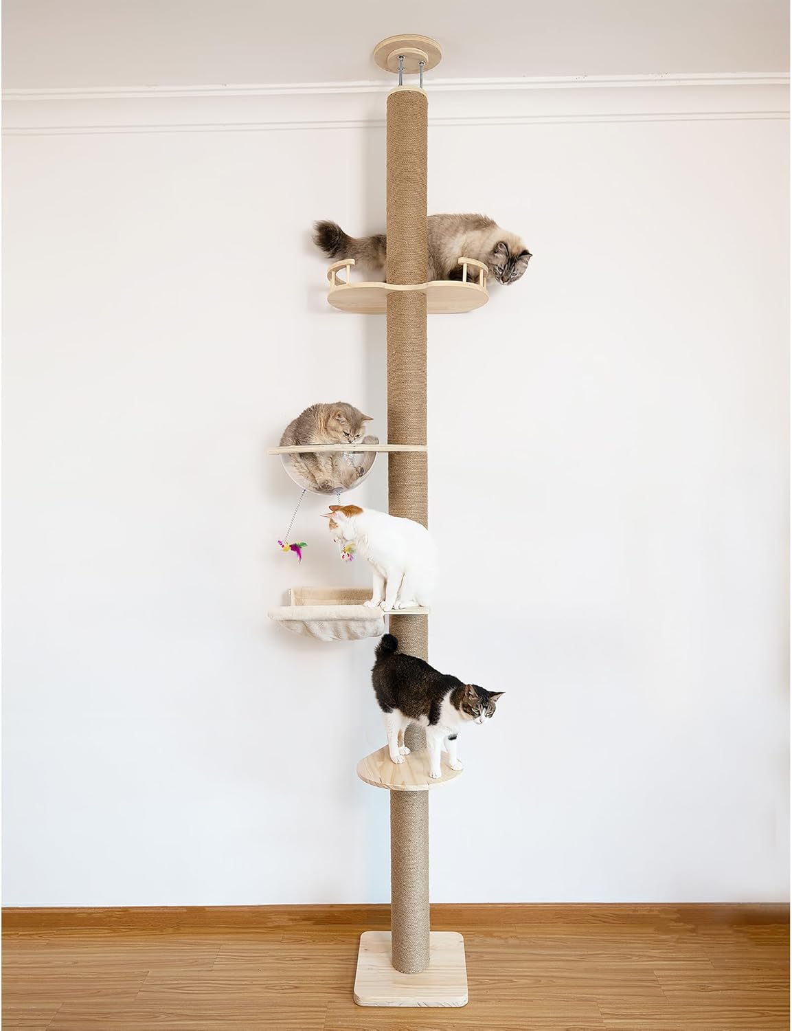 Floor-to-Ceiling Cat Tree with Natural Sisal Rope Scratching Post - Adjustable Height (55-119