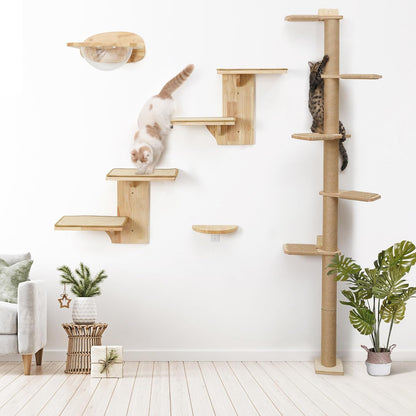 FUKUMARU Cat Wall Shelves, 2 Platform Kitten Wall Furniture, Tree Shape Wall-Mounted Floating Shelf