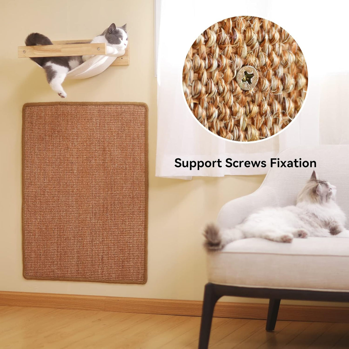 FUKUMARU Cat Scratcher Mat, 23.6 X 15.7 Inch Natural Sisal Cat Scratch Mats, Horizontal Cat Floor