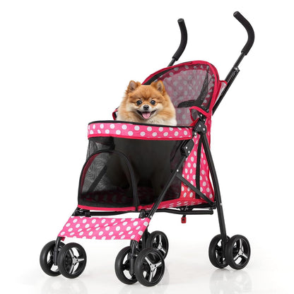 MoNiBloom 4 Wheels Pet Stroller, Easy-Fold Umbrella Shaped Dog Cat Jogger Stroller w/Storage Bag &