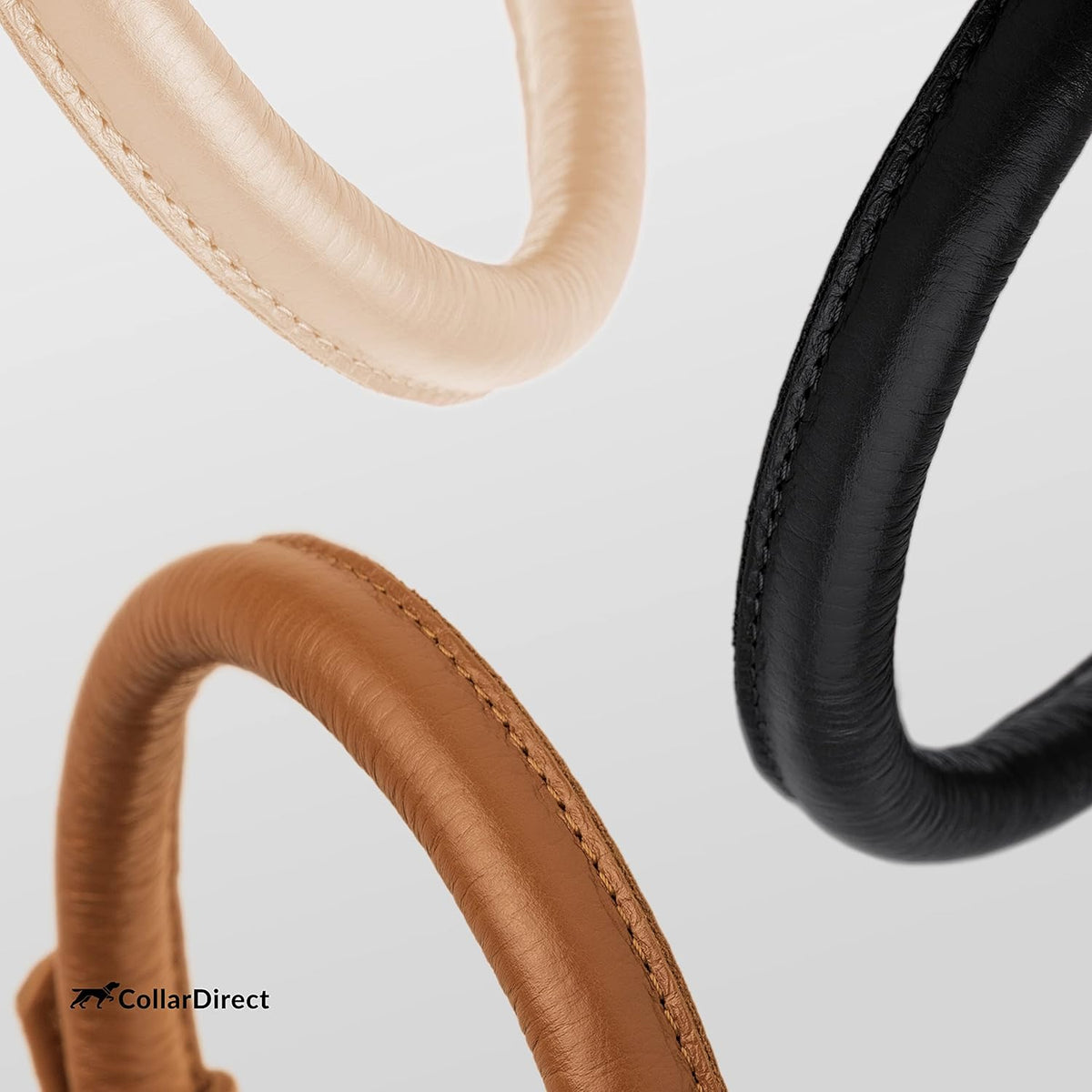 CollarDirect Rolled Leather Dog Collar, Soft Padded Round Puppy Collar, Handmade Genuine Leather
