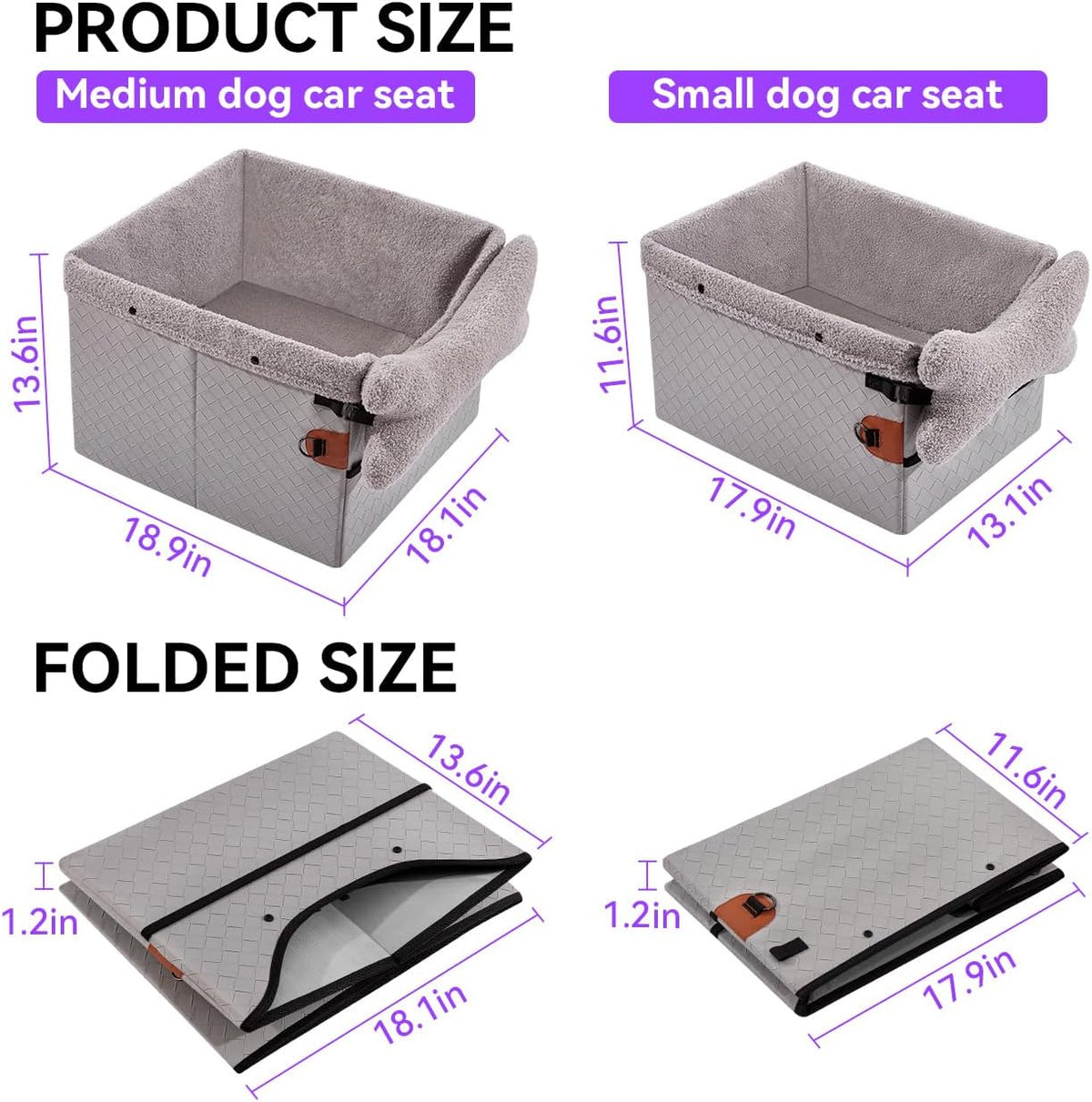 Dog Car Seats for Small Medium Dogs,PU Leather Car Seat Boosters,Foldable Puppy Cat Carseats (Grey