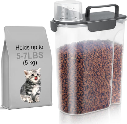 5-7Lbs Cat Dog Storage Container, Portable Pet Food Containers with Upgraded Large Spout and Cup