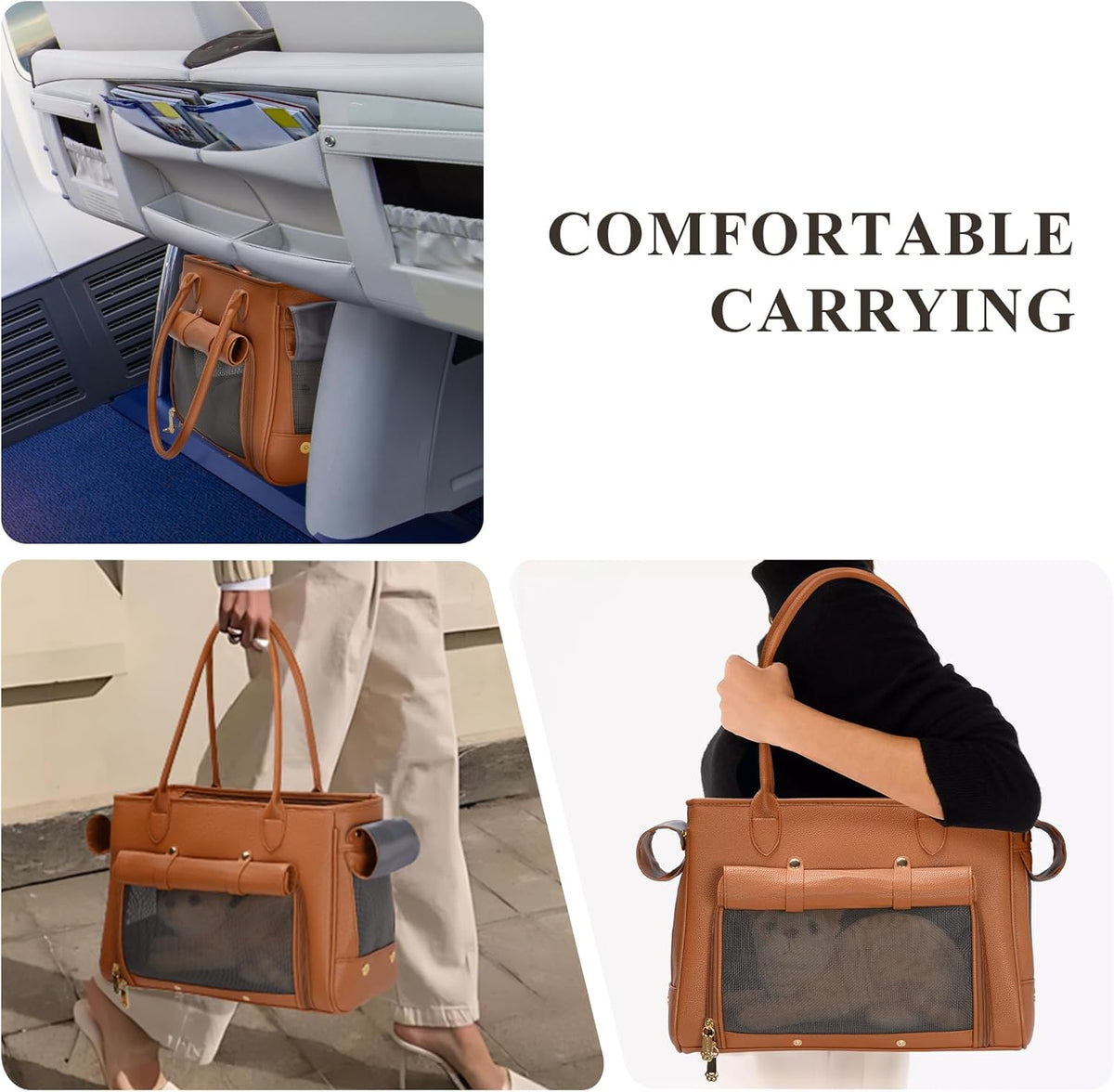 Fashion Pet Carrier Purse for Small Cat and Dog, Luxury Pu Soft-Sided Tote Bag with Large Pockets