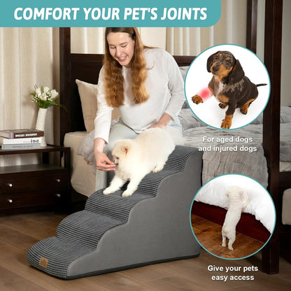 Dog Stairs for High Bed 22.6" H, Small Dog Step for Puppy, Older or Cat, Curved Ramp for Car