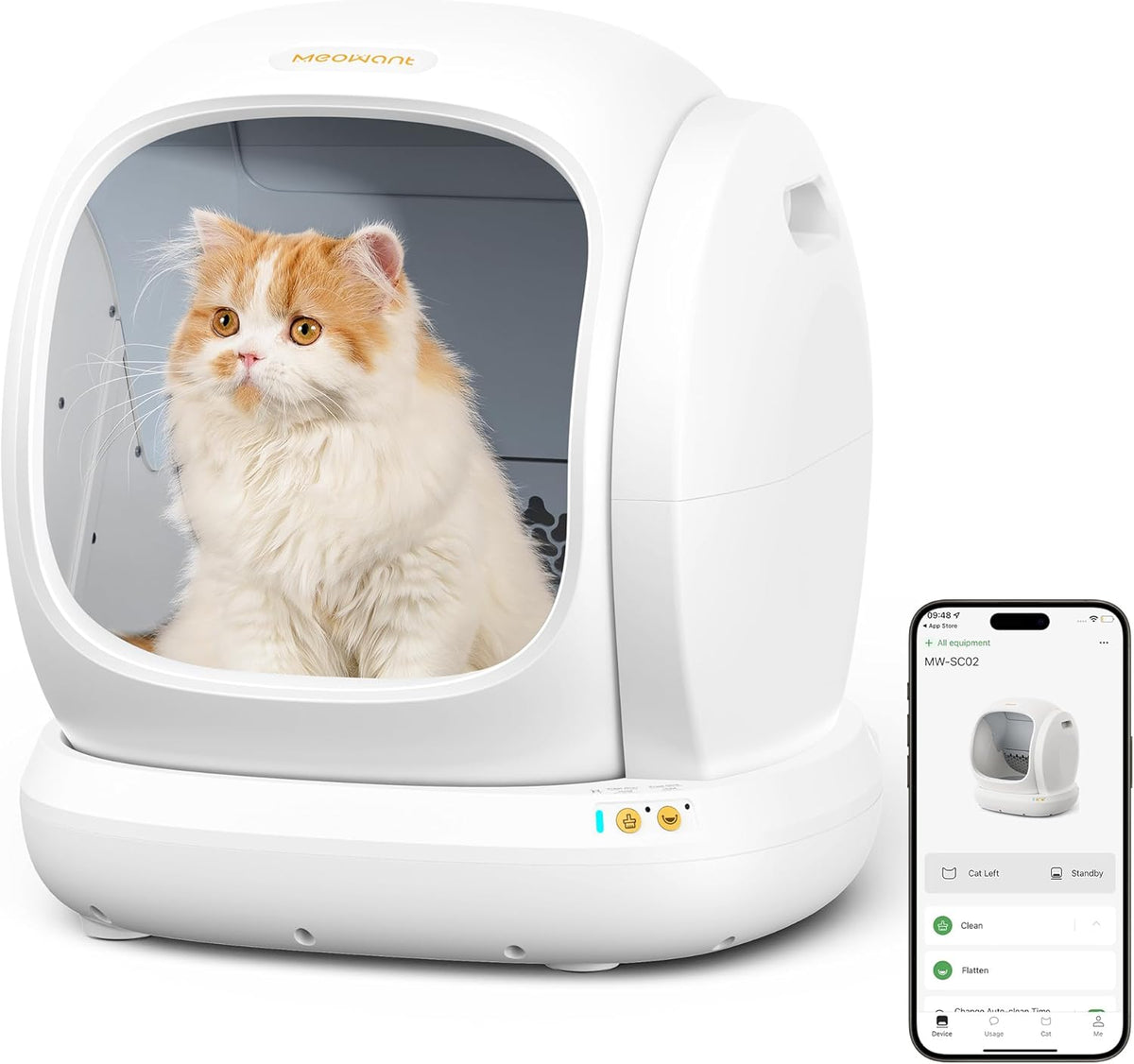 MeoWant Self Cleaning Cat Litter Box, Open-Top Automatic Cat Litter Box with Safety Protection, App