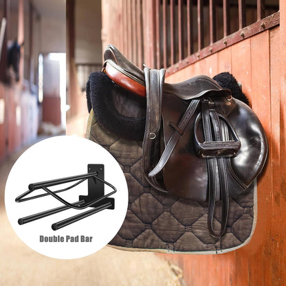 2Pcs Saddle Rack with Double Pad Bar,Heavy Duty Wall Mounted Saddle Rack Stand Saddle Pad Rack for