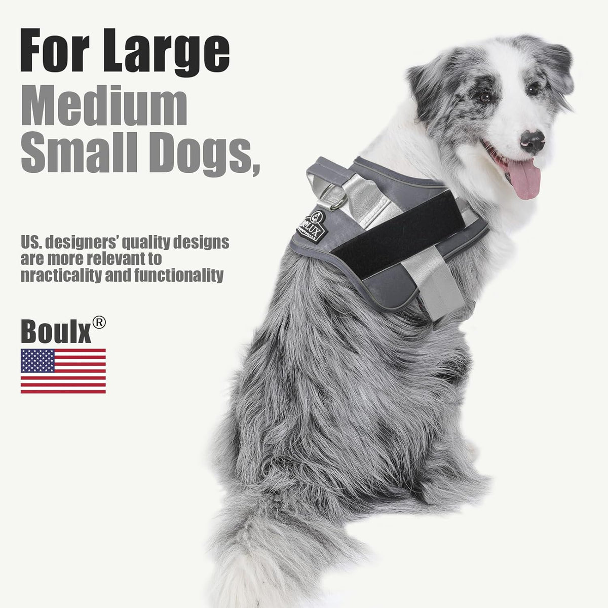 Bolux Dog Harness, No-Pull Reflective Dog Vest, Breathable Adjustable Pet Harness with Handle for