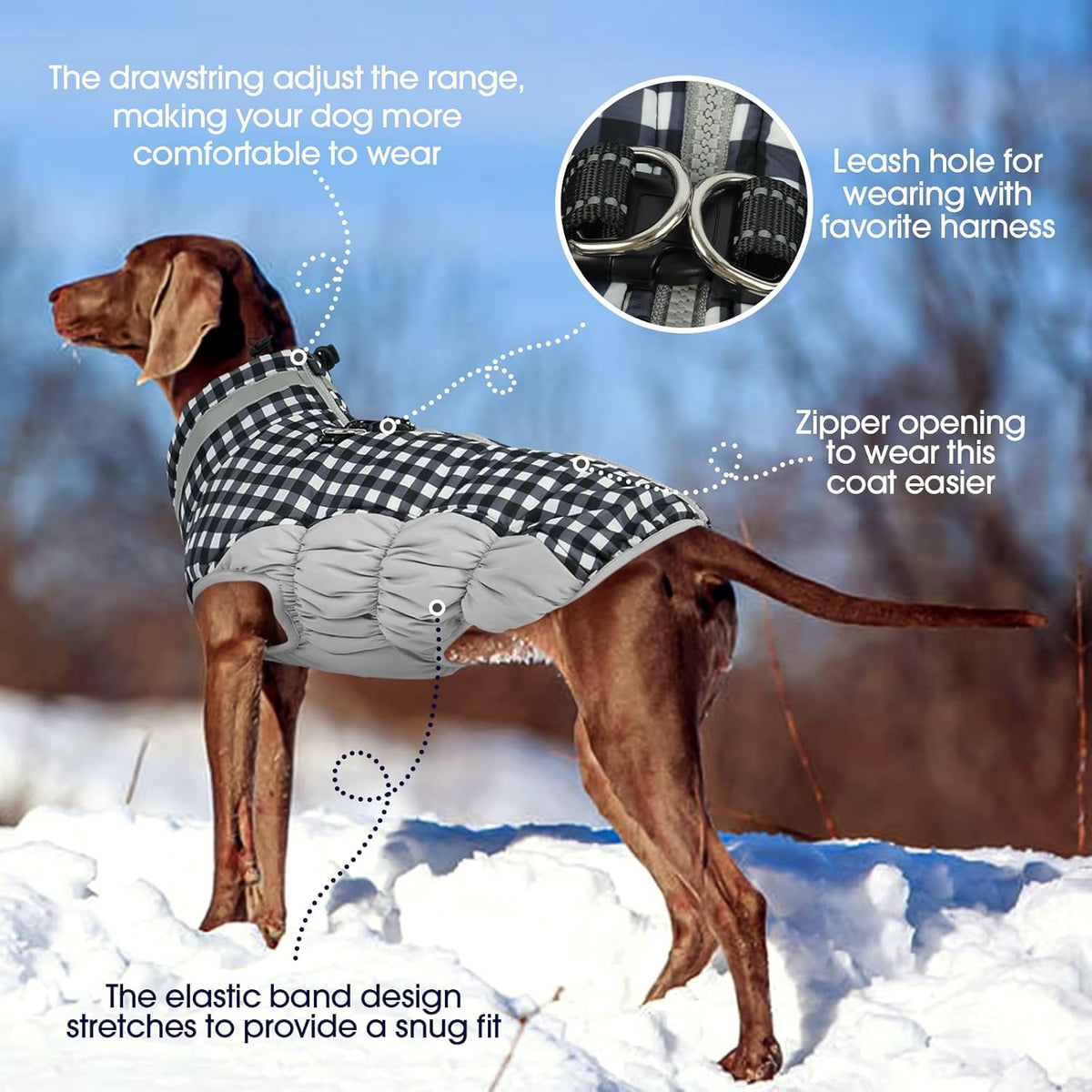 FUAMEY Dog Coat for Large Dogs,Waterproof Dog Winter Jacket with Harness Built in Puppy Cold