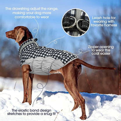 FUAMEY Dog Coat for Large Dogs,Waterproof Dog Winter Jacket with Harness Built in Puppy Cold