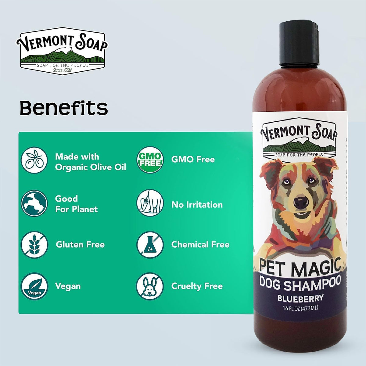 VERMONT SOAP Organics Pet Shampoo - Infused with Organic & Natural Olive Oil, Coconut & Aloe Vera