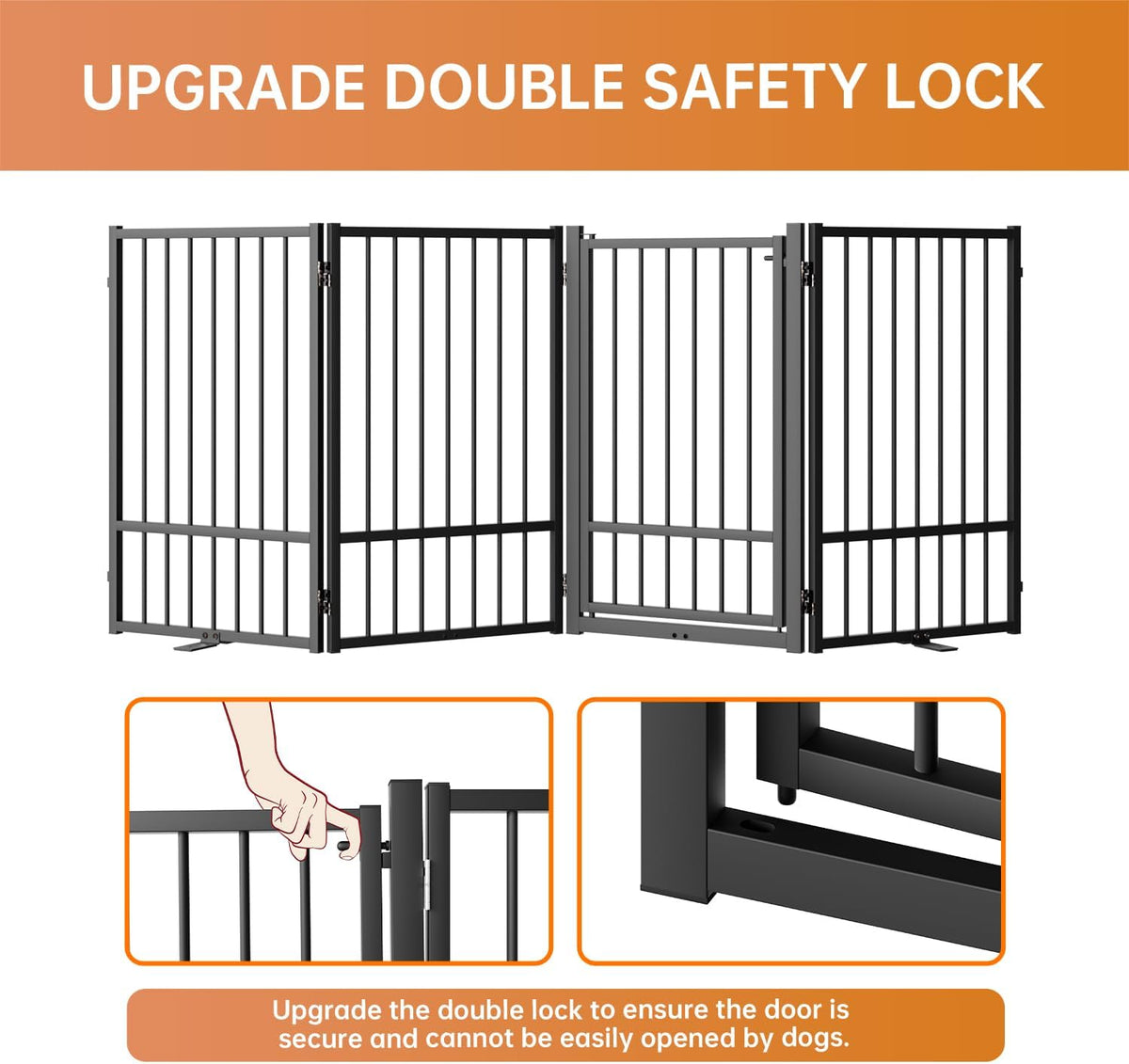 Full Metal Freestanding Dog Gate with Door, 32''Height Foldable Pet Dog Fence for Indoor & Outdoor