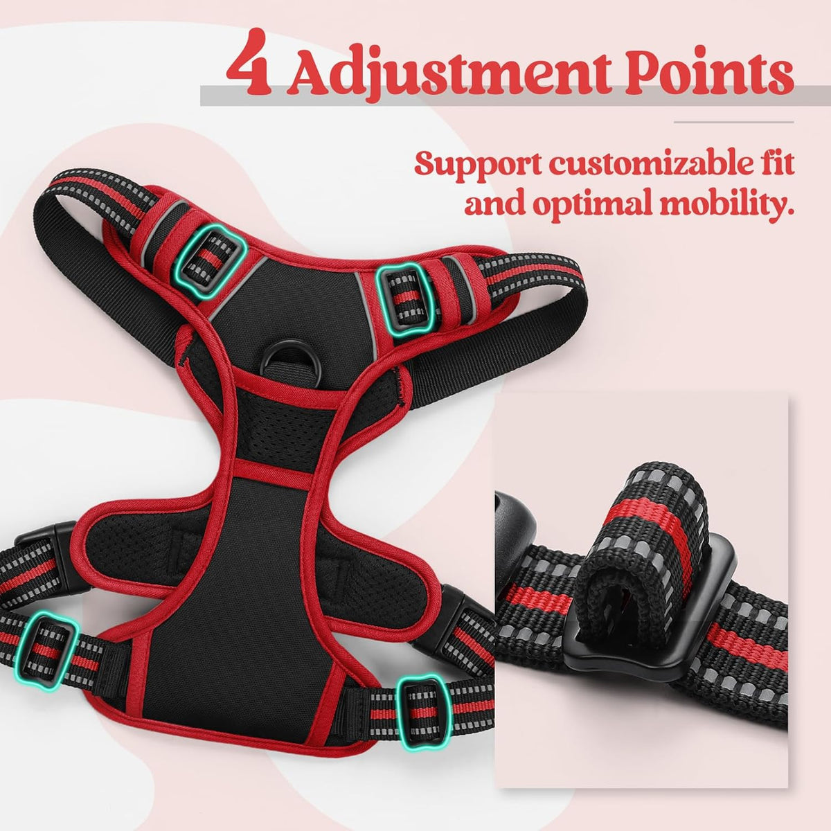rabbitgoo Dog Harness No Pull with 2 Leash Clips, Adjustable Soft Padded, Reflective Oxford No