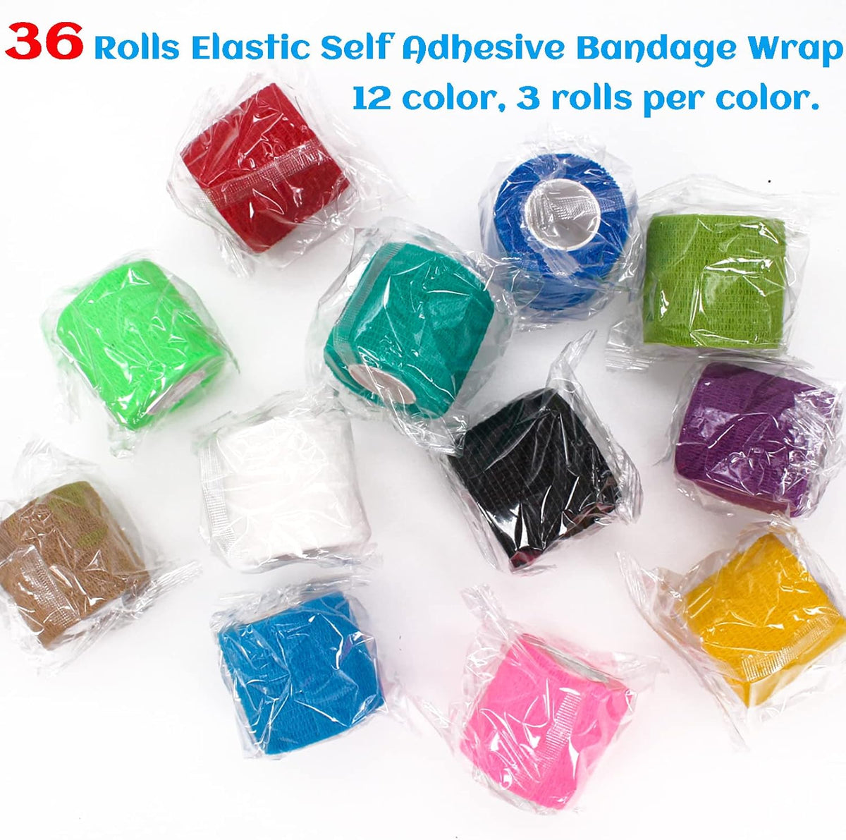 36 Rolls Elastic Self Adhesive Bandage Wrap 2 Inch, Breathable Non Woven Cohesive Bandage, Vet Wrap